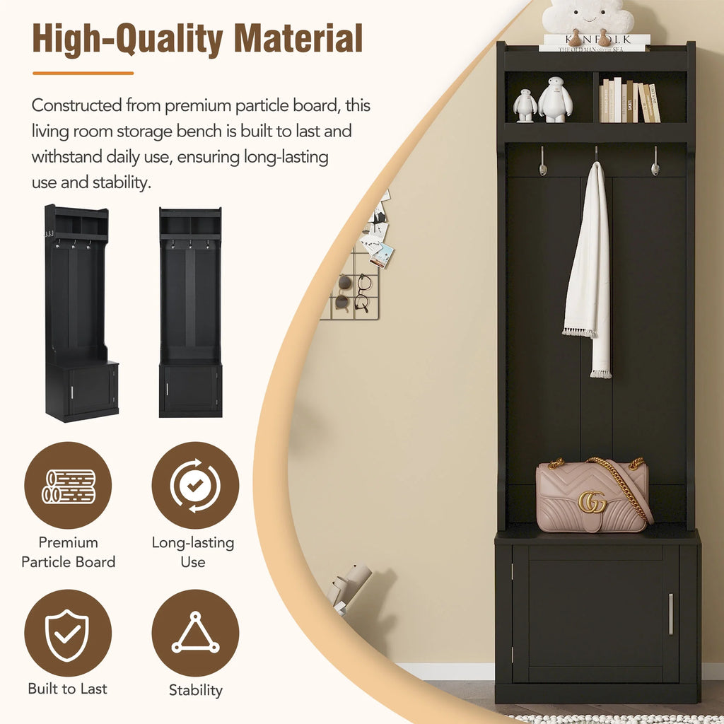 Multi-functional Hall Tree with Cabinet & 6 Hooks V612903