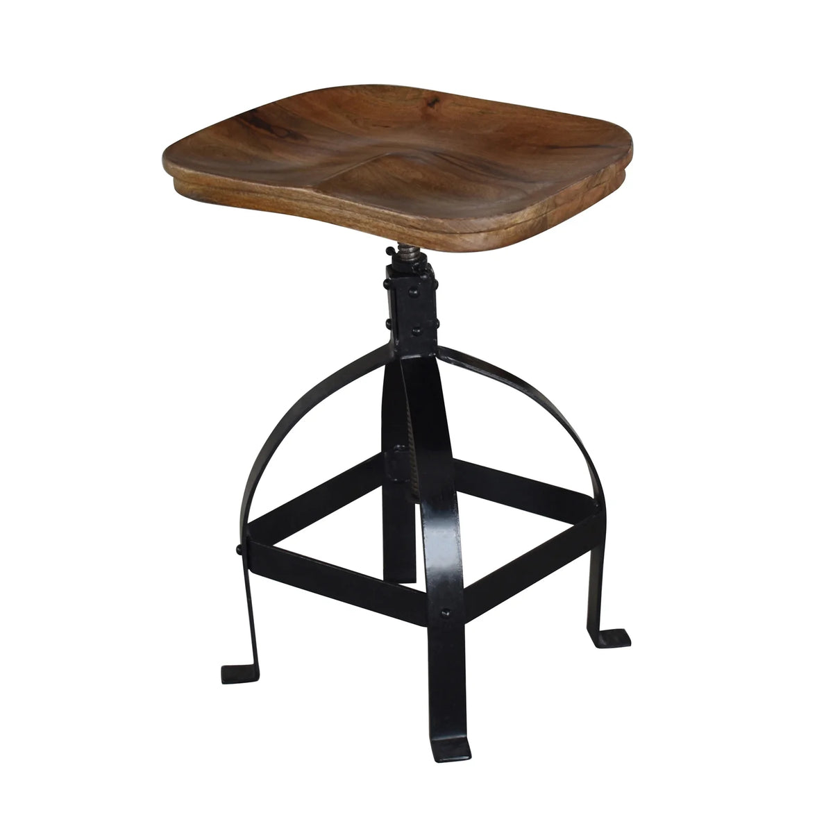 Solid Wood and Black Metal Swivel Stool L472083