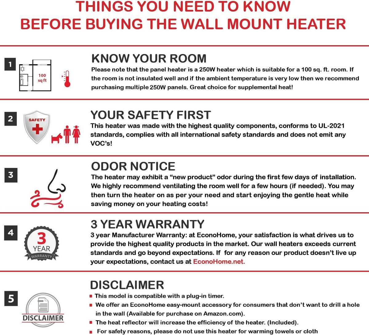 Wall Mount 250 Watt Splashproof Convection Electric Heater Q9905