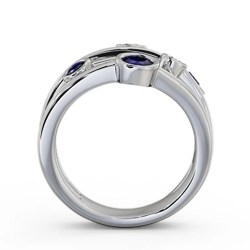 14K White Gold Blue Sapphire Diamond Eternity Band Size 4 X242977