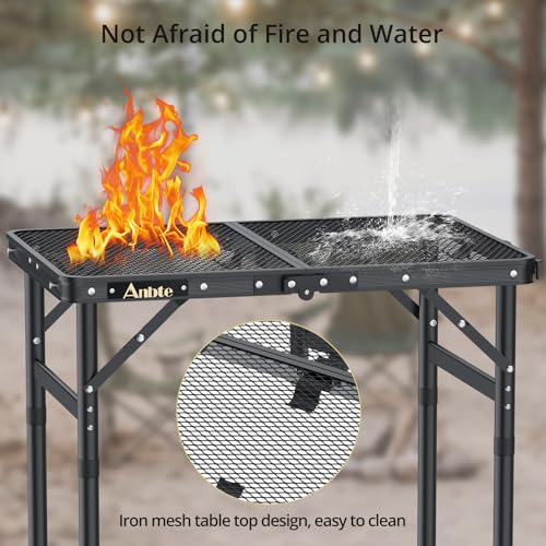 Aluminum Folding Camping Grill Table Adjustable Height Black D2717