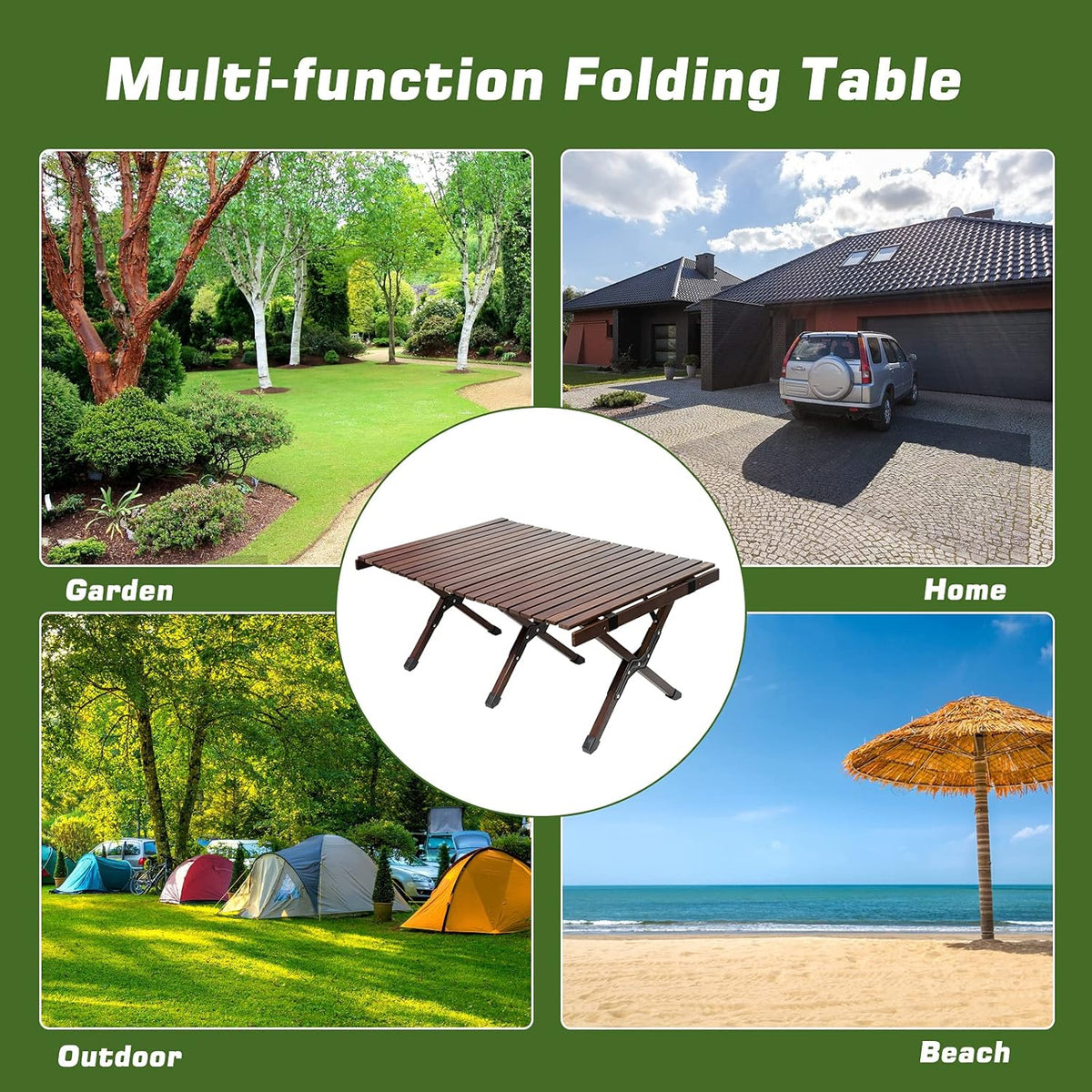 3ft Low Height Portable Folding Wooden Camping Table with Carry Bag P164
