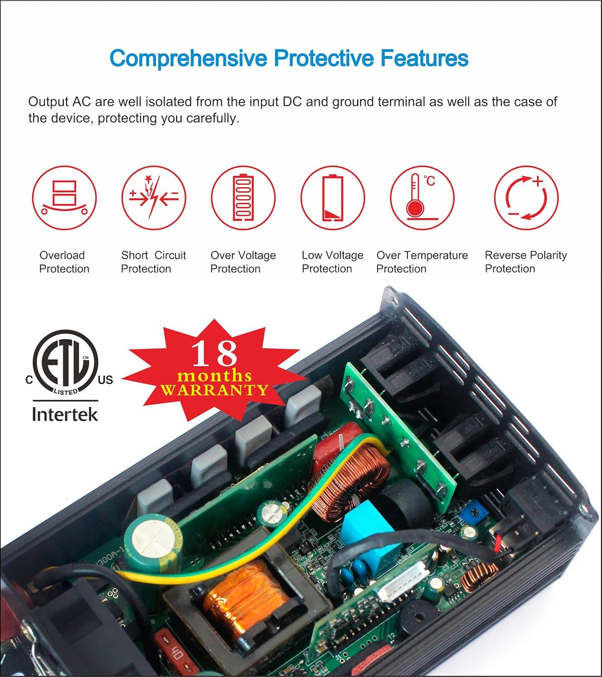 300W Pure Sine Wave Power Inverter with LCD Display DC 12V to 110V AC with USB Charger T5591