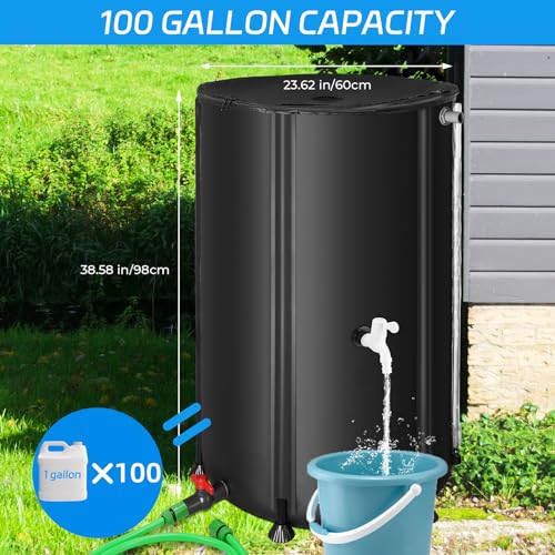 Portable Water Storage Tank Rain Barrel with Filter and Overflow Kit I6389