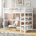 White Twin Size Loft Bed with Storage Shelves and Desk S45239