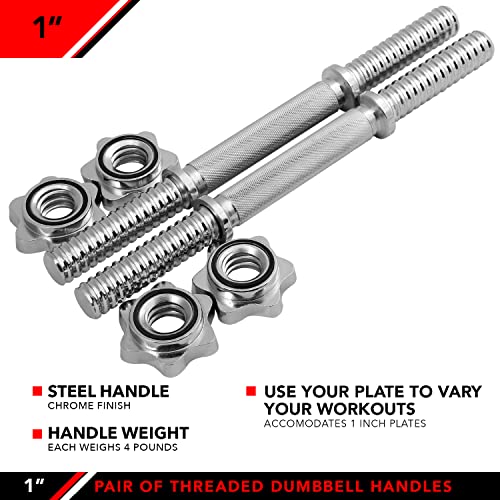 Threaded Dumbbell Handles, Set of 2, with Star Collars V3350