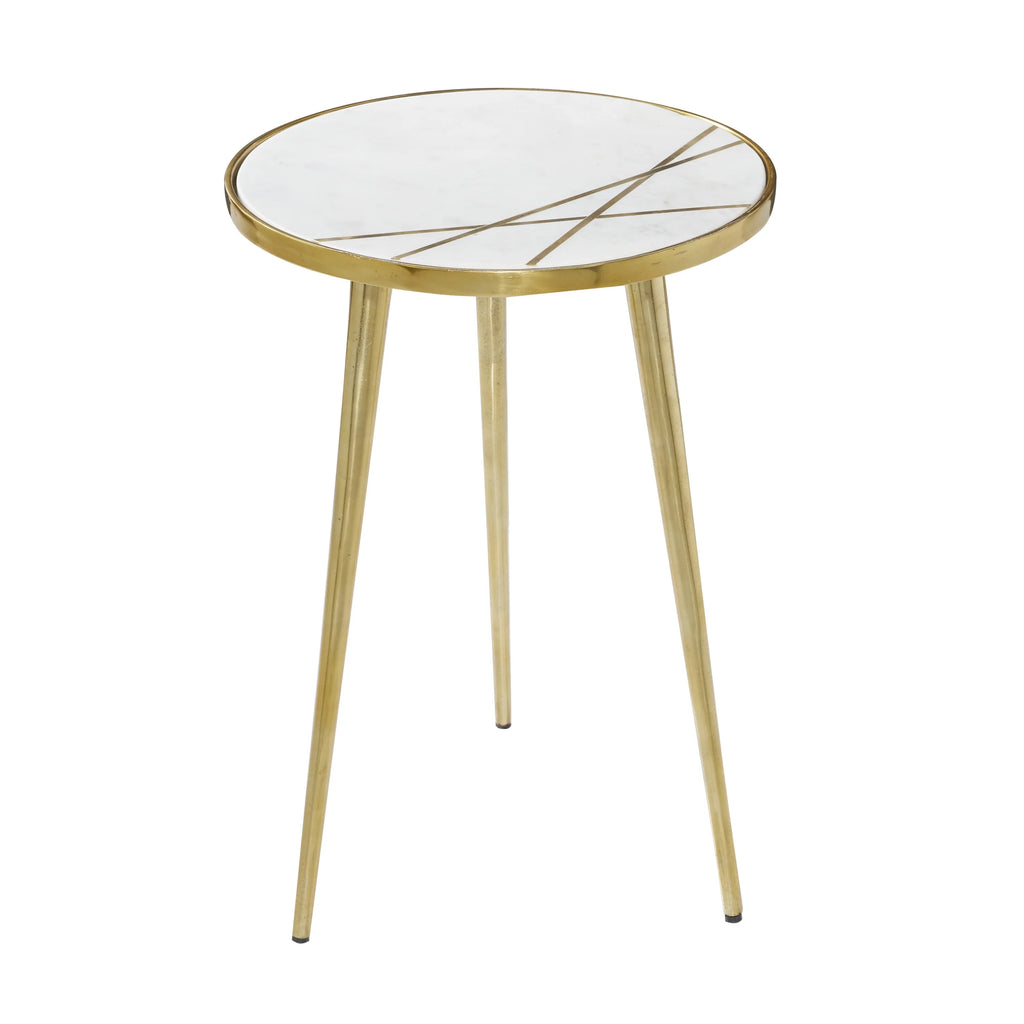 15" x 20" Gold Aluminum Accent Table with Marble Top Y94327
