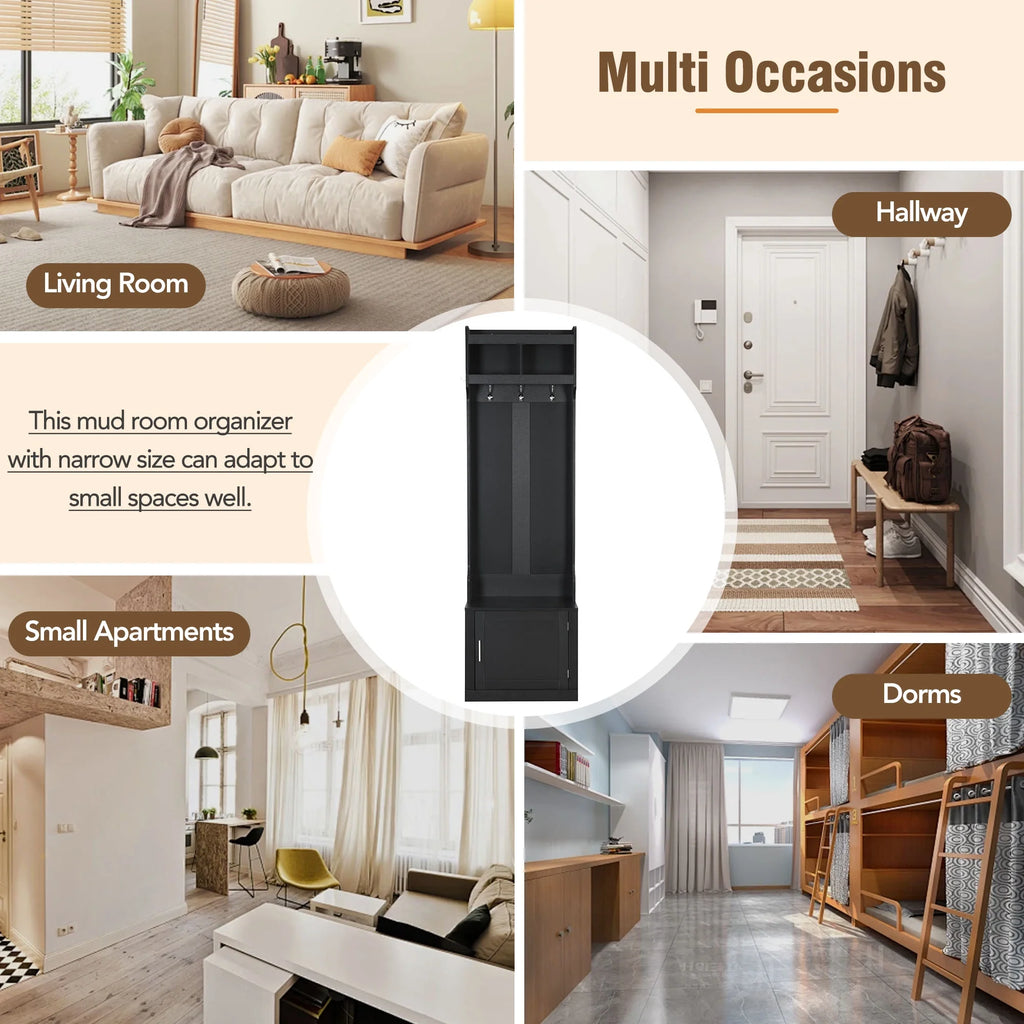 Multi-functional Hall Tree with Cabinet & 6 Hooks V612903