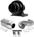 4 Inch 195 CFM Inline Fan Circulation Vent Blower with Carbon Filter, 8 Feet Ducting, 1-Pair Rope Combo, Pack of 2 H497