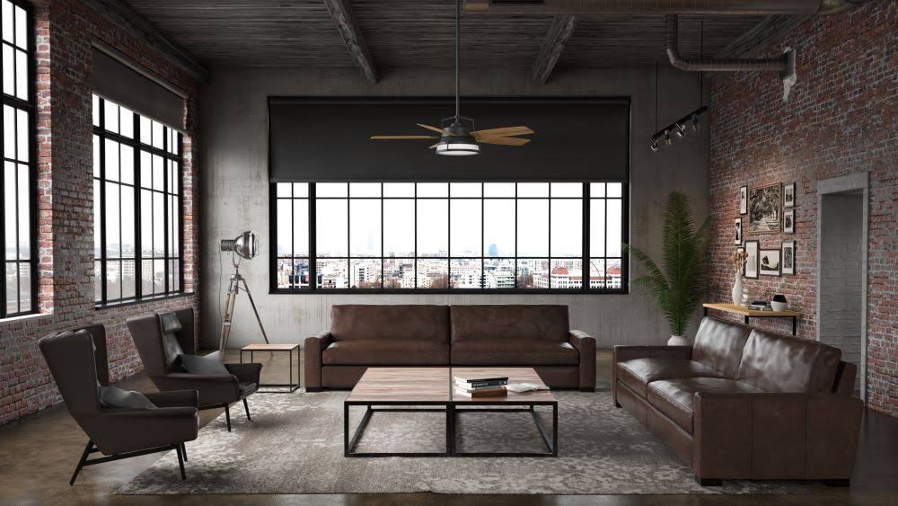 56x22 Aged Steel Ceiling Fan with Light with Wall Control Y635