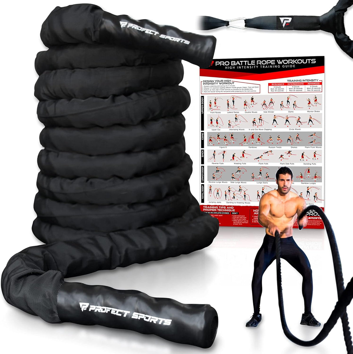 Battle Ropes with Anchor Strap Kit and Exercise Poster V3238