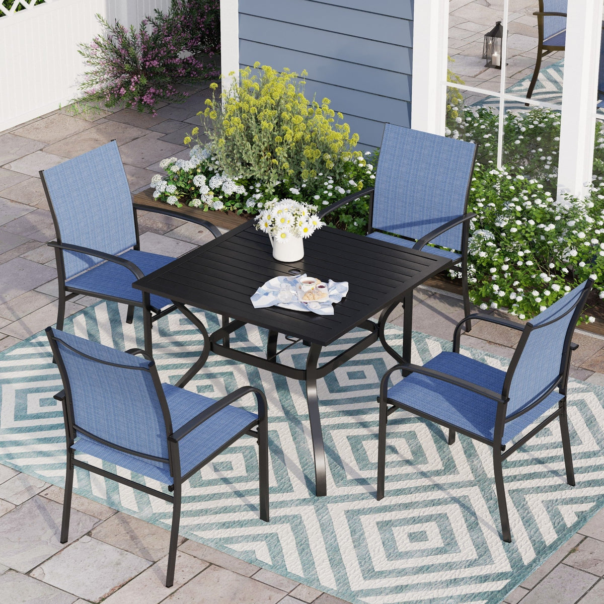 5 Piece Blue Metal Patio Dining Set V992