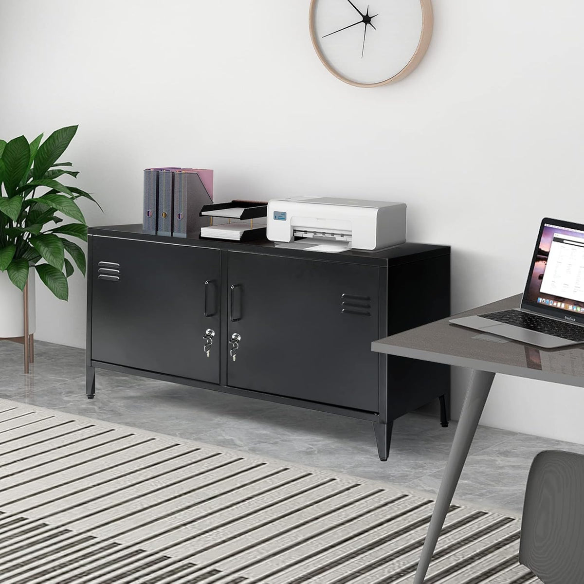 Black 2 Door Metal Storage Cabinet with 2 Shelves W6776