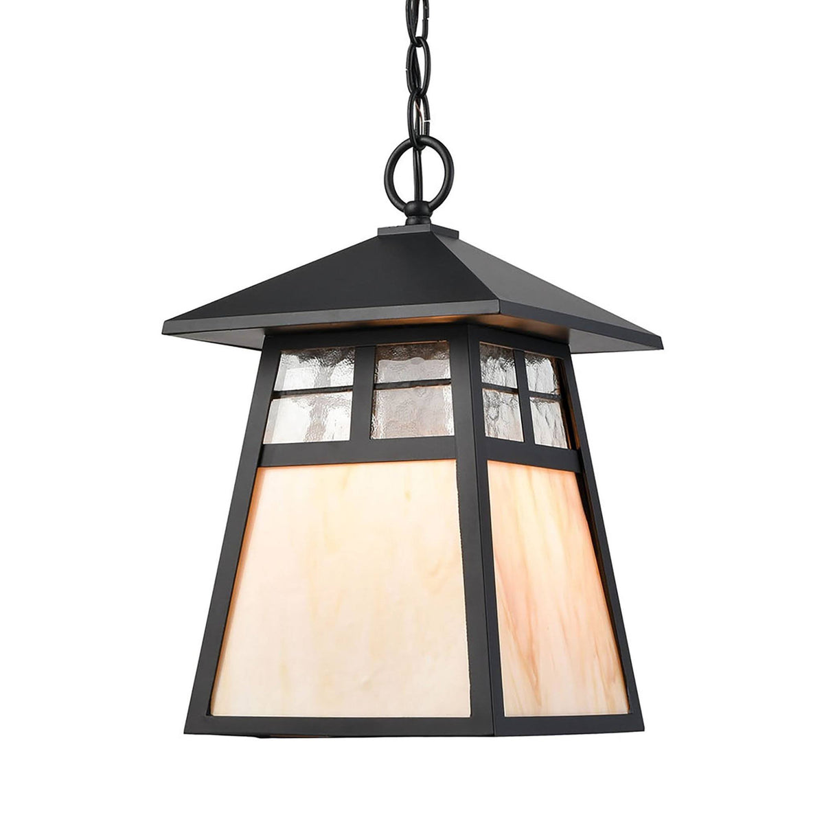 1-Light Hanging Matte Black Antique White Art Glass S13655