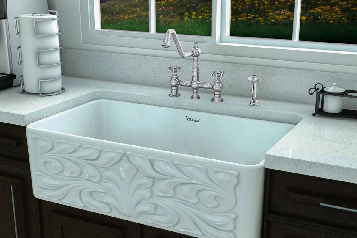 Oil Rubbed Bronze Bridge Faucet with Cross Handles and Side Spray A2231