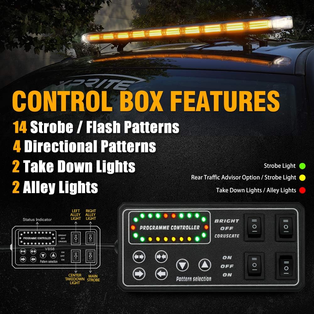 48 White Amber Emergency Strobe Light Bar LED Lightbar with Adjustable Brackets A56469