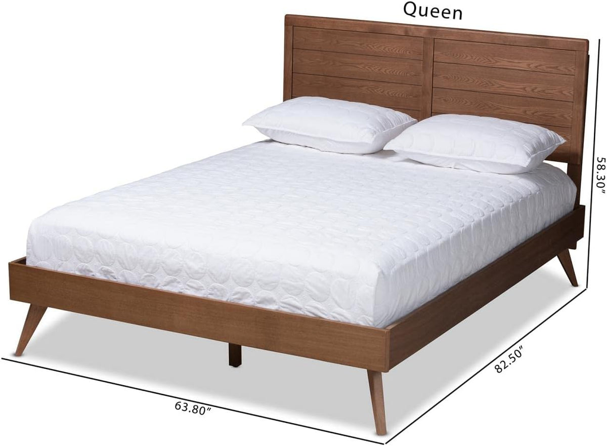 Walnut Brown Wood Queen Platform Bed F7192