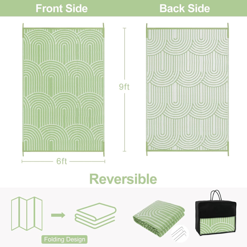 Rainbow Green 6x9 Outdoor Waterproof Plastic Straw Reversible Rug I351