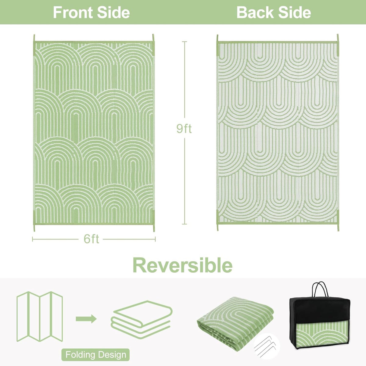 Rainbow Green 6x9 Outdoor Waterproof Plastic Straw Reversible Rug I351