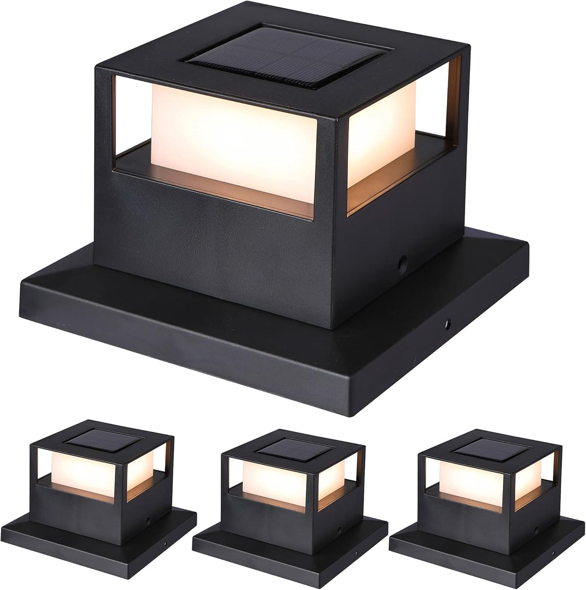 4 Pack Solar Post Lights, 20 Lumen Warm White LED, Fits 4x4, 5x5 or 6x6 Wooden Posts W843784
