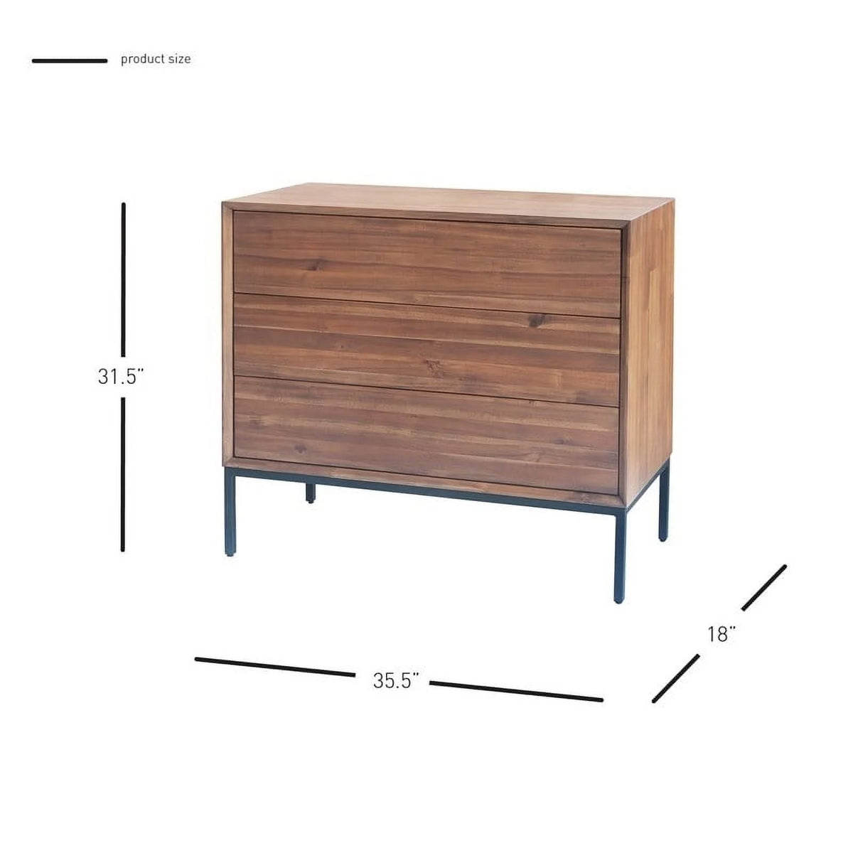 35.5" Wood & Steel 3 Drawer Chest in Newton Brown/Black O413
