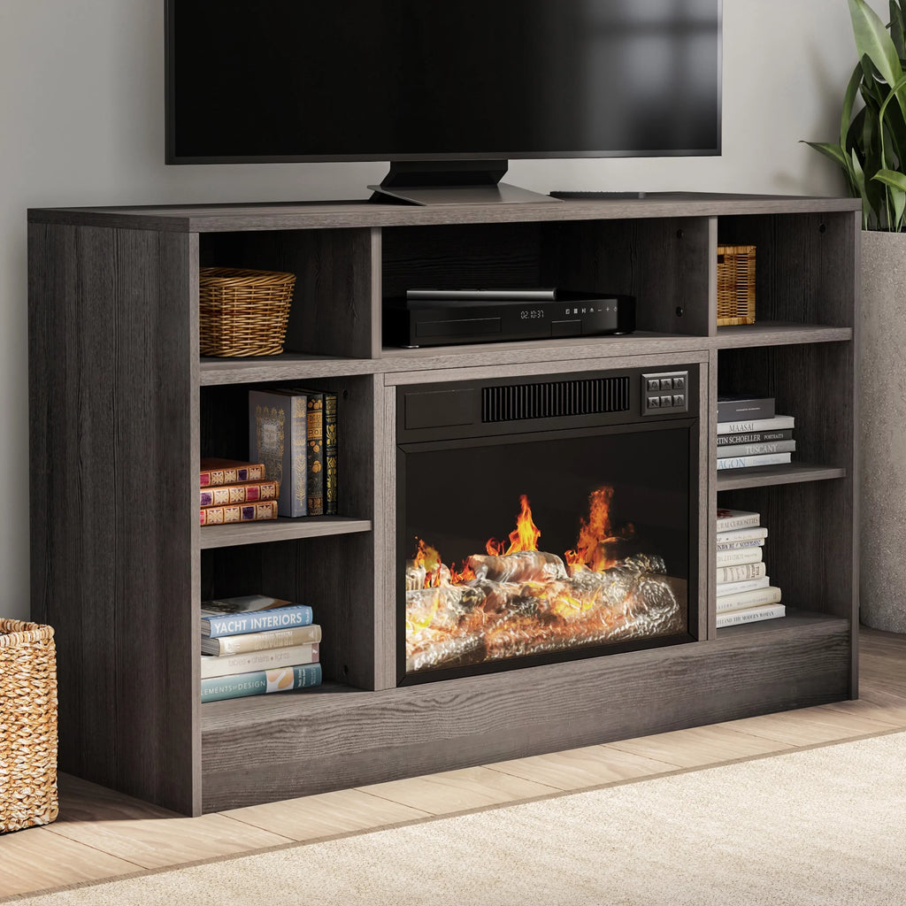 Fireplace TV Stand for TVs up to 48" with Adjustable Thermostat and LED Flame, Gray T826417