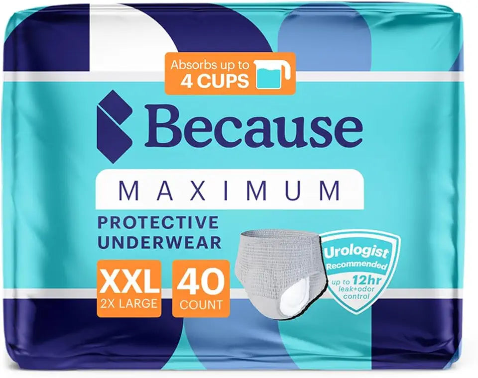 Maximum Incontinence Underwear for Men, Grey, XXLarge, 40 Count H296466