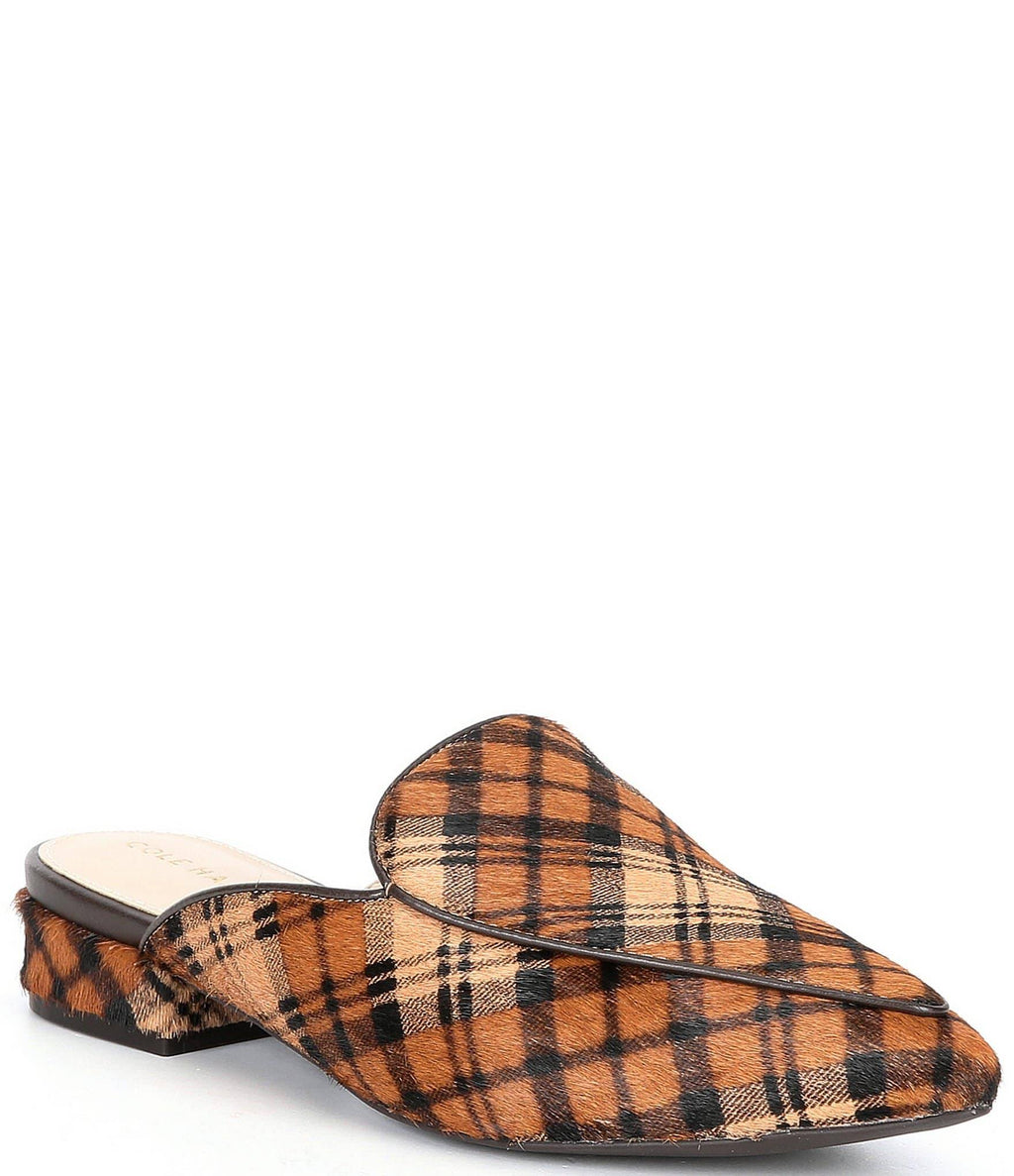 Plaid Print Calf Hair Mules O771281