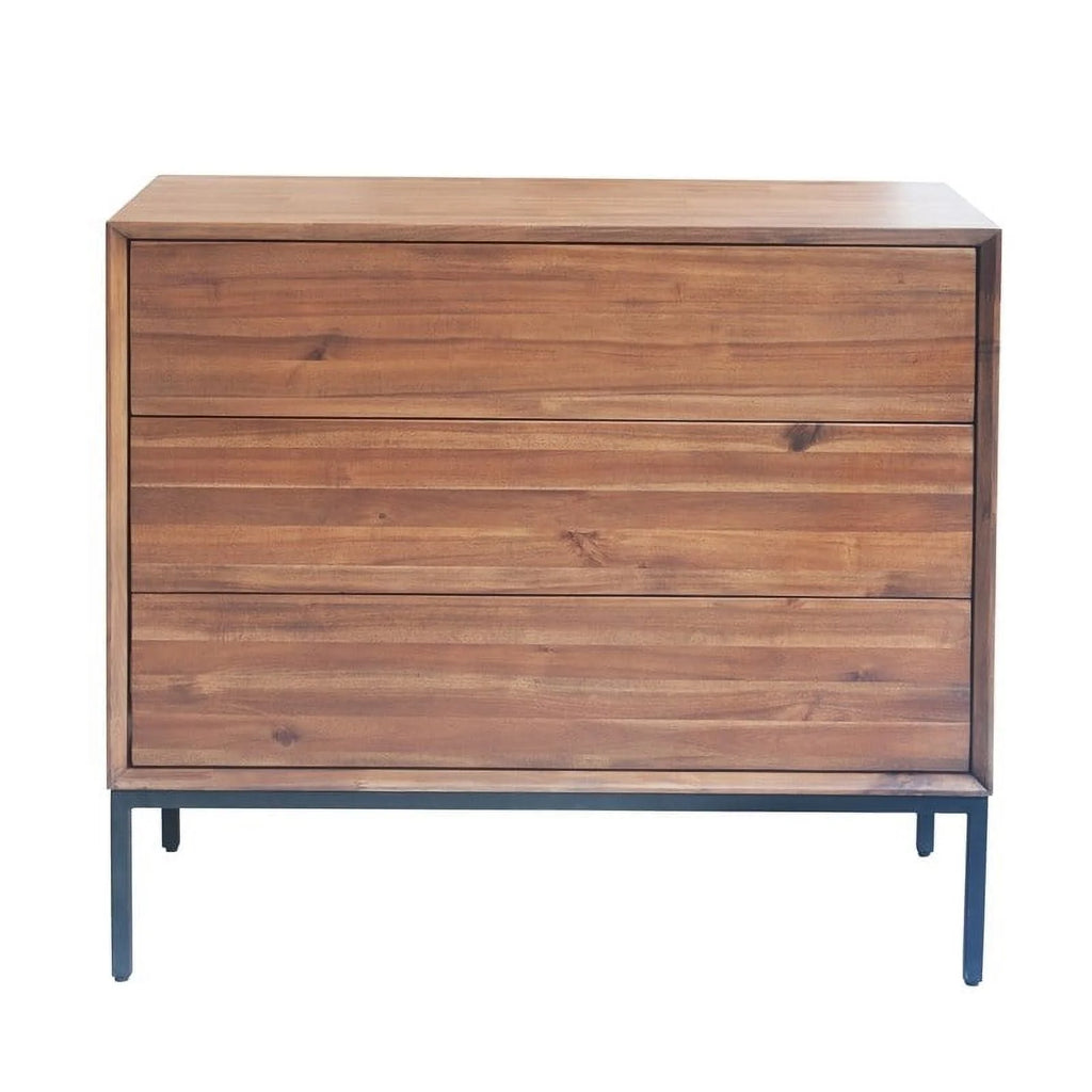 35.5" Wood & Steel 3 Drawer Chest in Newton Brown/Black O413