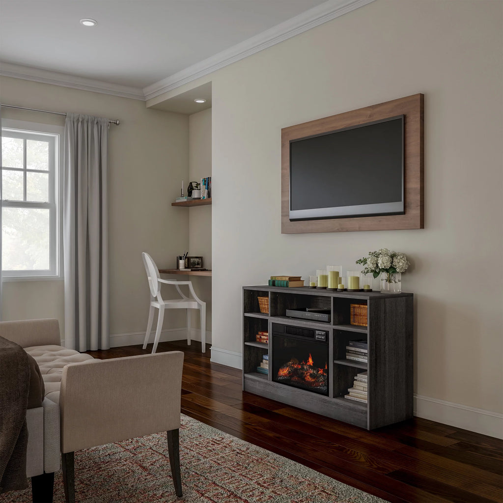 Fireplace TV Stand for TVs up to 48" with Adjustable Thermostat and LED Flame, Gray T826417