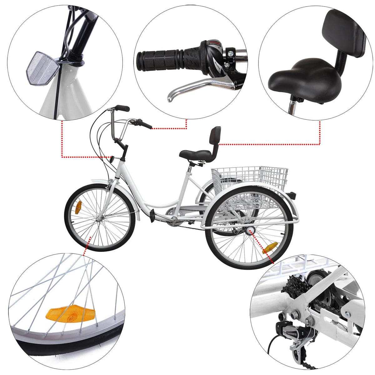 24 Inch 3-Wheel Tricycle with Basket White/Yellow W8022