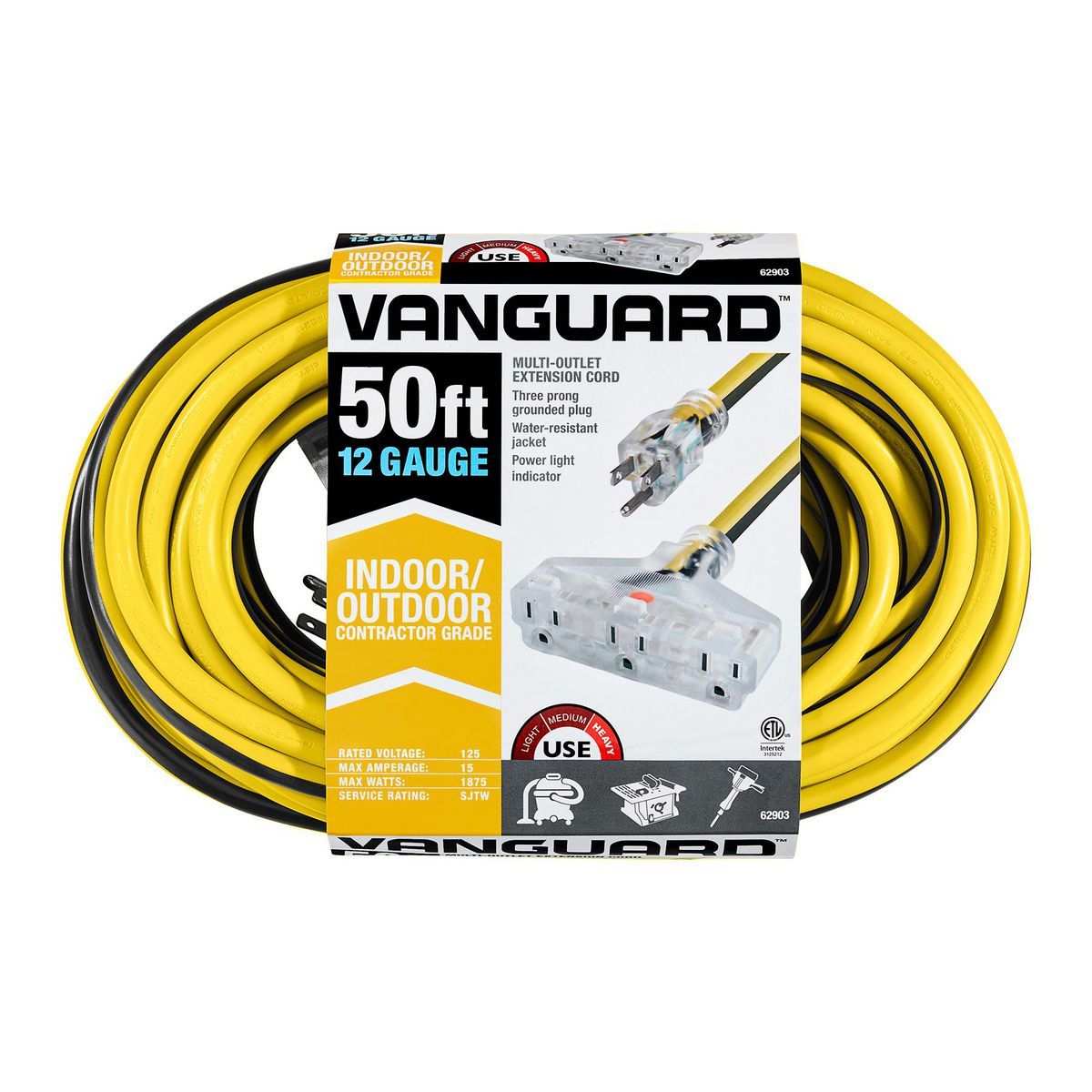 50 ft. 12/3 Gauge Multiple Outlet Extension Cord with Indicator Light V3299