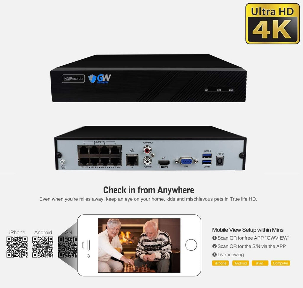 8 Channel 4K NVR 5MP H.265 IP Surveillance Security Camera System with 8-Piece Super HD 1920P Weatherproof Dome Cameras A8858
