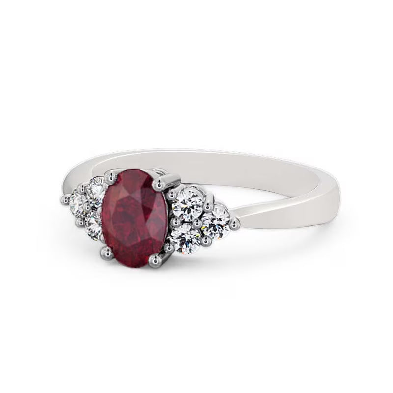 14K White Gold Oval Cut Ruby Diamond Solitaire Engagement Ring Size 7 O58058