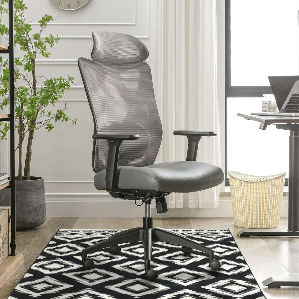 Ergonomic Mesh/Vegan Leather High-Back Task Chair, Gray/Black I992
