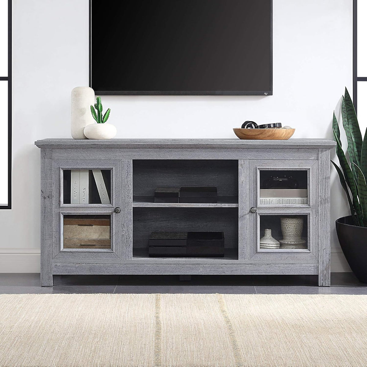Electric Fireplace TV Stand for TVs up to 55 Inch with Storage Shelves & Cabinets A81957
