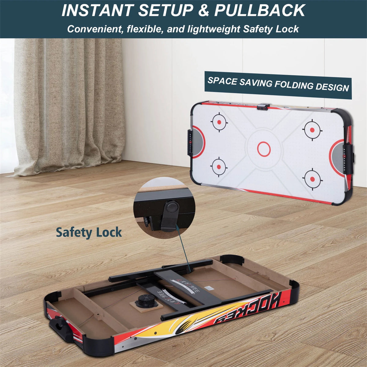 54in Folding Air Hockey Table Gaming Set with 2 Pucks 2 Pushers I521169