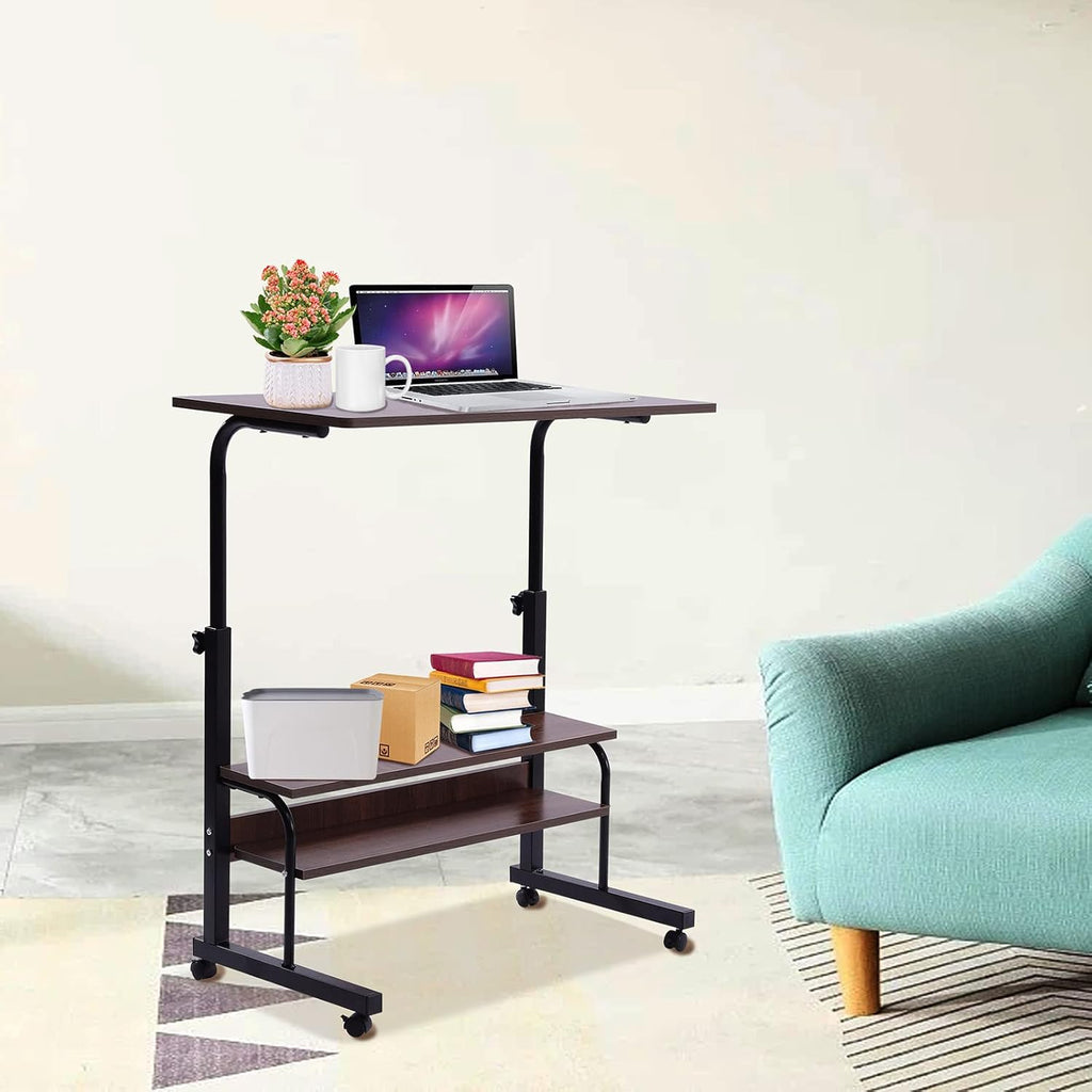 2-Layer Height Adjustable Mobile Laptop Desk Cart with Wheels F72101
