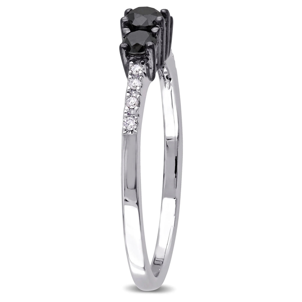 Black and White Diamond Sterling Silver 3-Stone Engagement Ring Z562