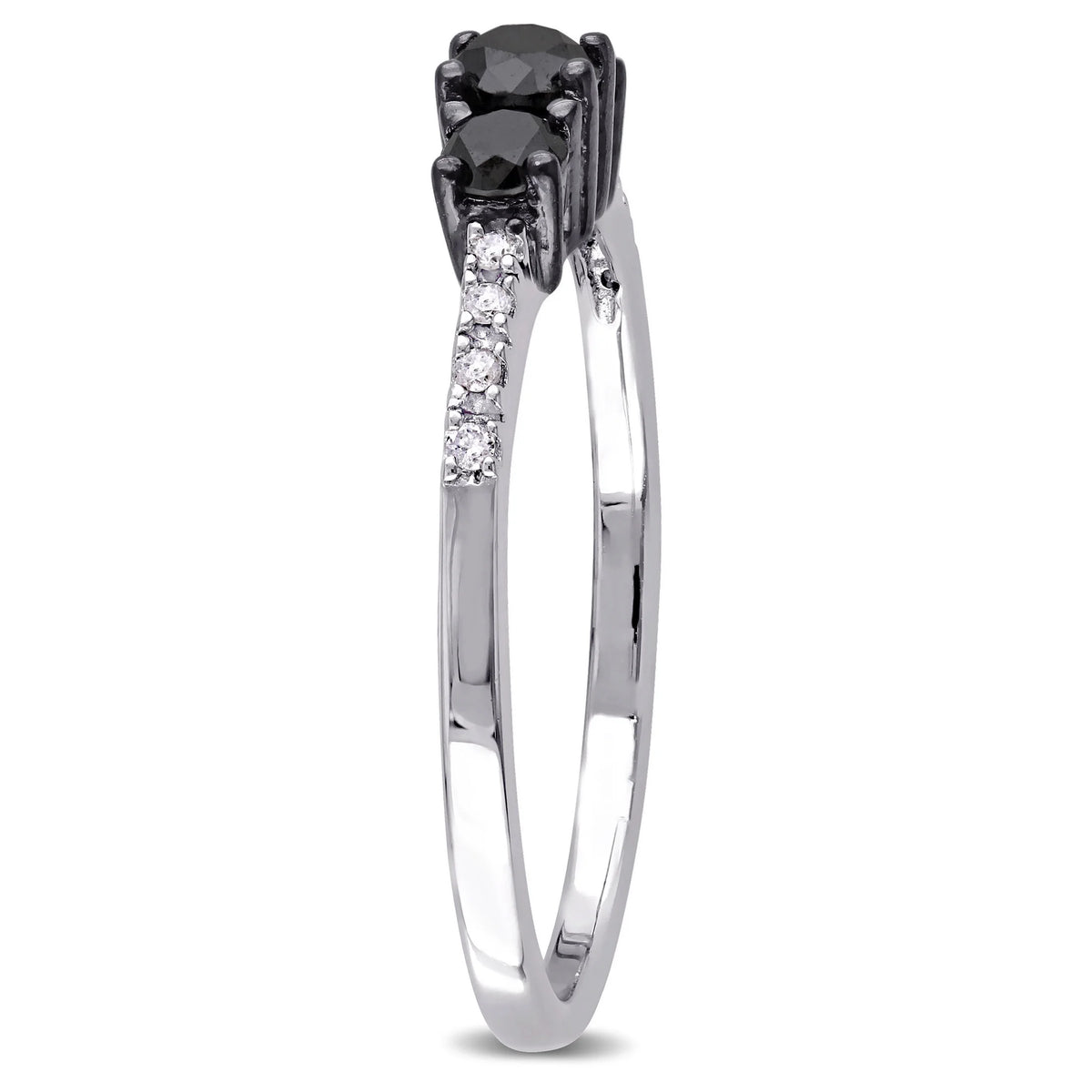 Black and White Diamond Sterling Silver 3-Stone Engagement Ring Z562