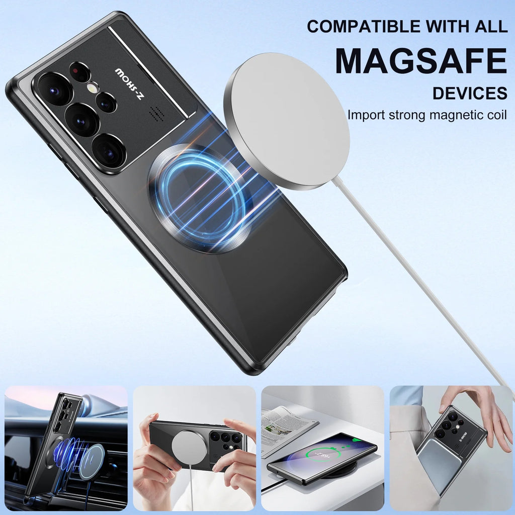 Rugged Aluminum Alloy Metal Case with Acrylic Clear Back Camera Lens Protective Cover Magnetic MagSafe Shockproof Case W965542