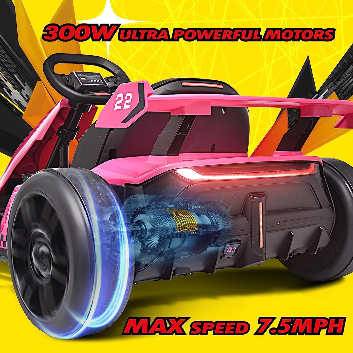 24 V 300W Electric Pedal Go Kart with Drift Mode, Pink E8571