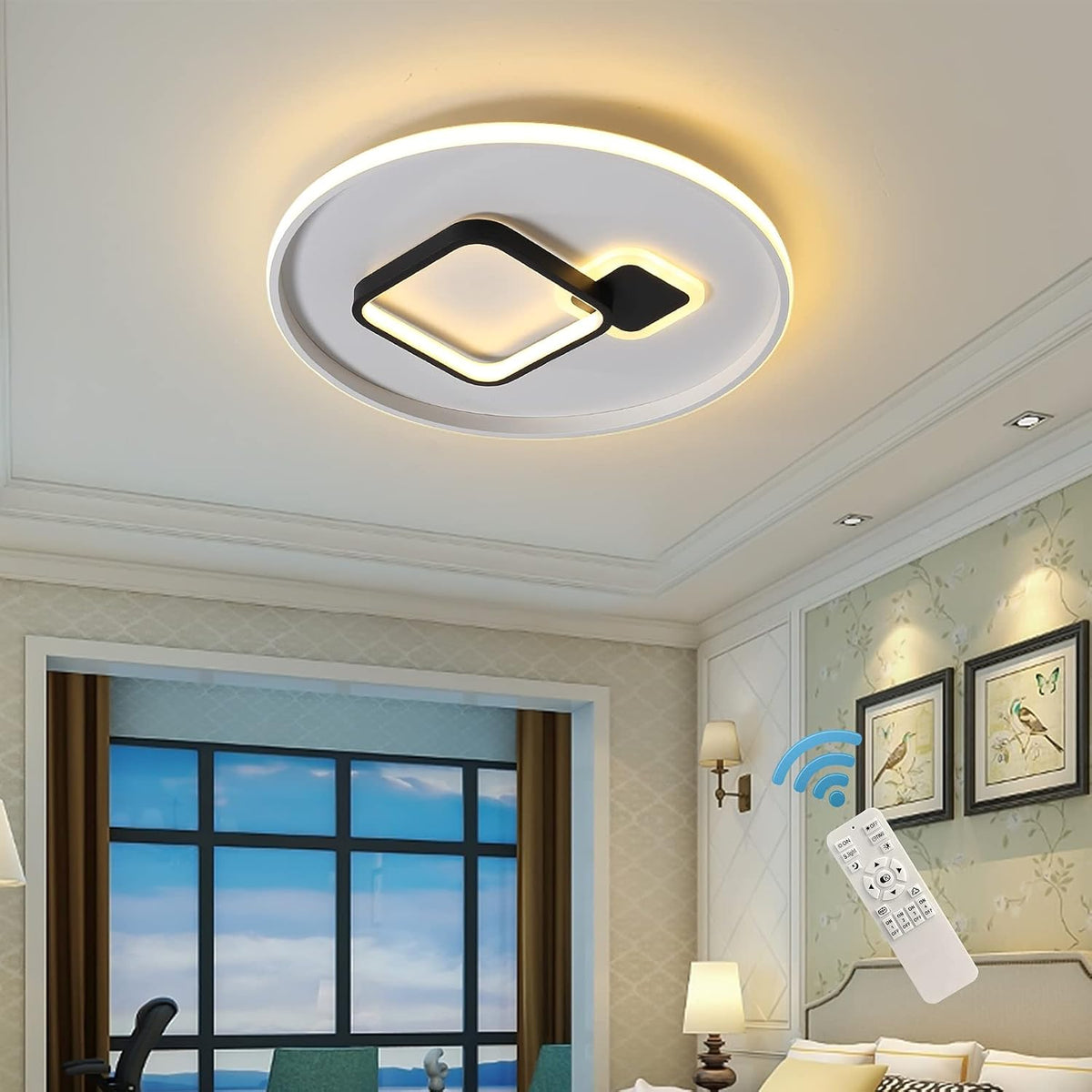 LED Ceiling Light Dimmable, 45W Flush Mount Ceiling Lamp with Remote P332