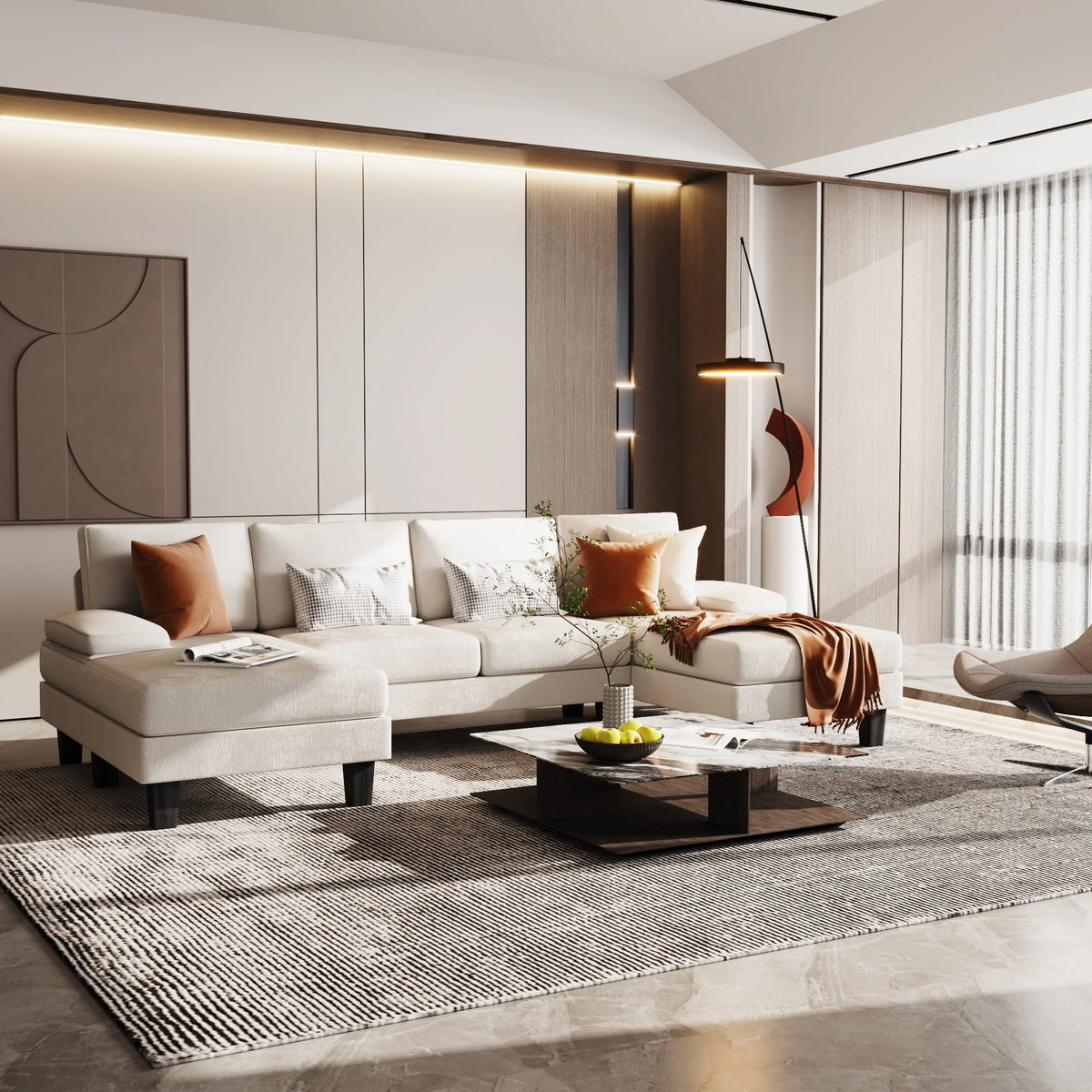 Gray Chenille 4 Seat Sectional Sofa with Chaise Q376