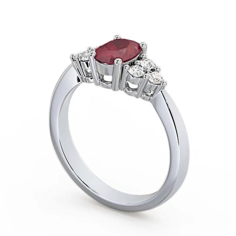 14K White Gold Oval Cut Ruby Diamond Solitaire Engagement Ring Size 7 O58058
