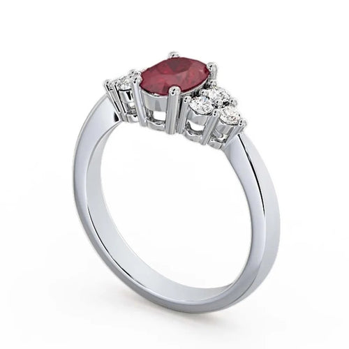 14K White Gold Oval Cut Ruby Diamond Solitaire Engagement Ring Size 7 O58058