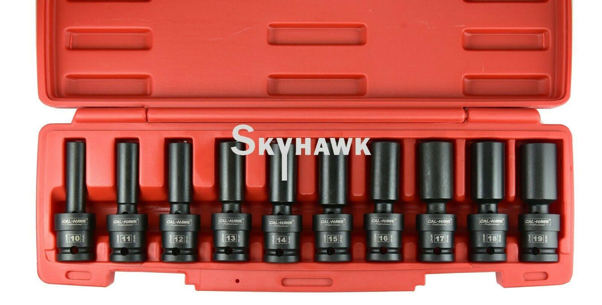 10 PC 1/2 Drive Universal Swivel Deep Impact Socket Set (Metric) O707