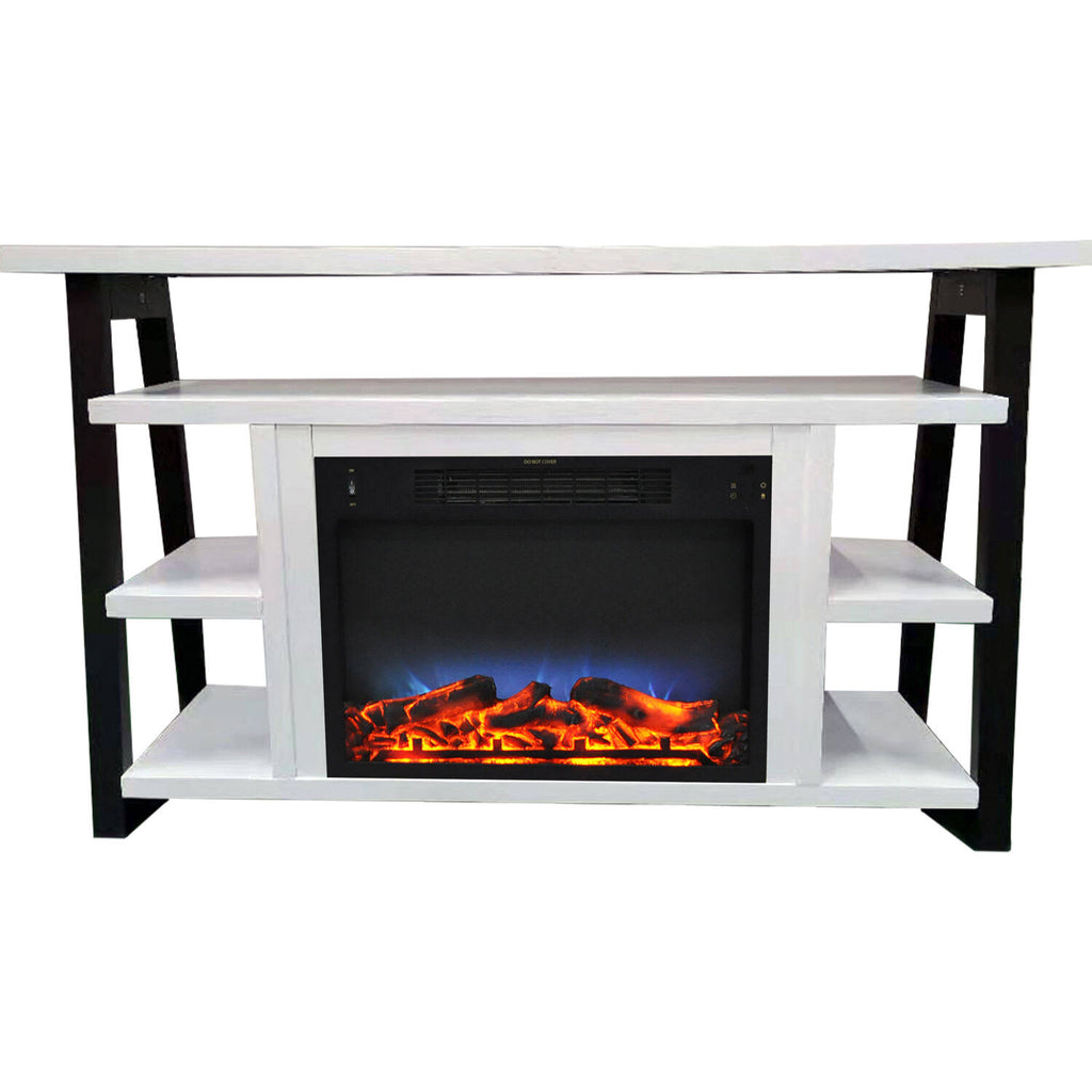 White Electric Fireplace Mantel with LED Flame Y399
