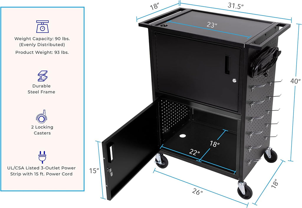 AV Cart with Pegboard Siding and 12 Hooks S35187