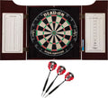 Solid Wood Cabinet with Sisal Bristle Dartboard Bundle with Steel-Tip Dart Set and Dry Erase Scoreboard G86050